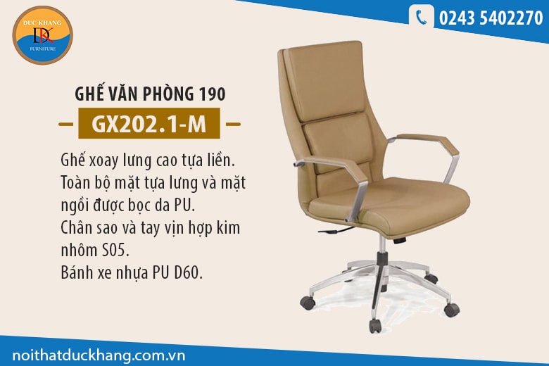 Ghế xoay văn phòng 190 GX202.1-M bọc da cao cấp, giá hơn 2 triệu đồng