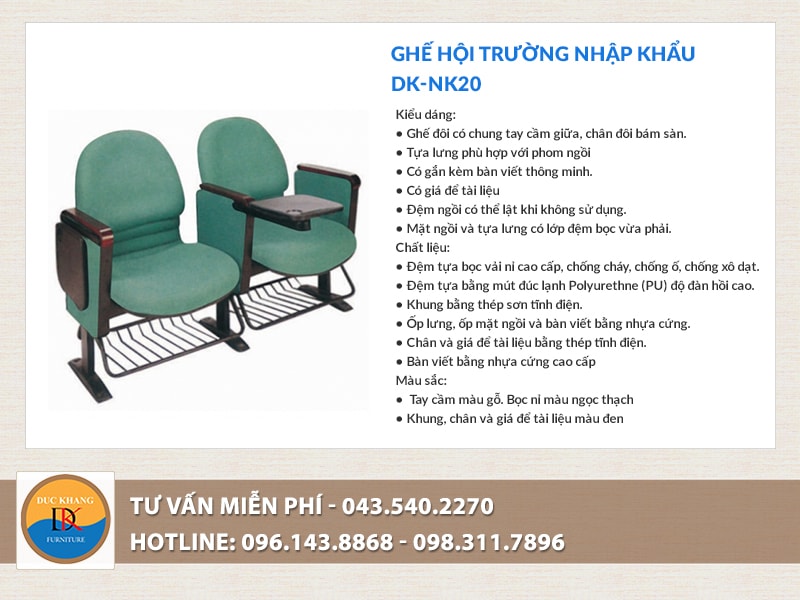 Ghế hội trường nhập khẩu DK NK20