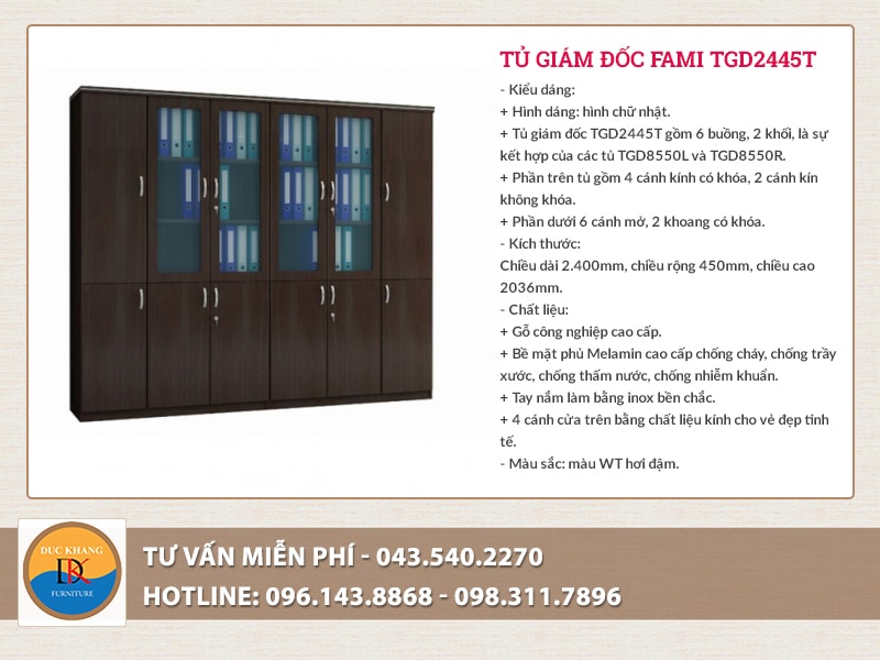 Tủ giám đốc TGD2445T là mẫu sản phẩm cao cấp dành cho nội thất phòng giám đốc