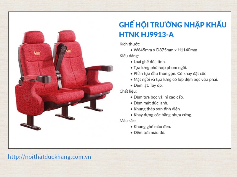 Ghế hội trường HTNK HJ9913-A nhập khẩu chính hãng bởi Nội thất Đức Khang