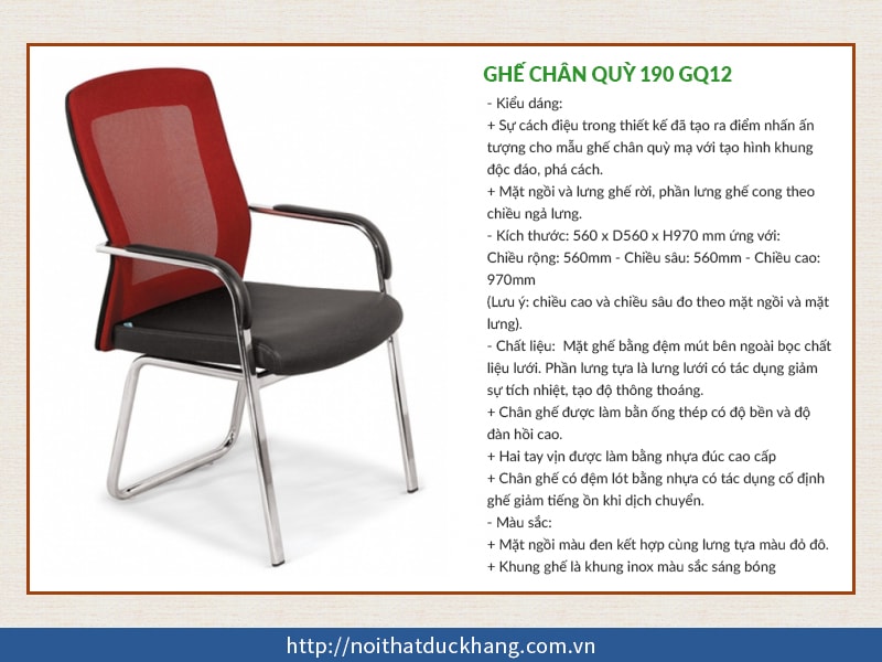 ghế chân quỳ lưng lưới 190 GQ12  có thiết kế đơn giản phù hợp với phòng họp văn phòng nhỏ