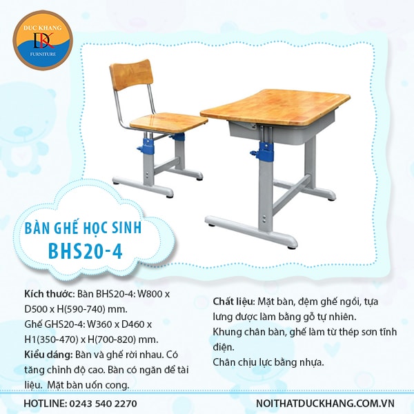 Bàn ghế học sinh BHS20-4 Hòa Phát