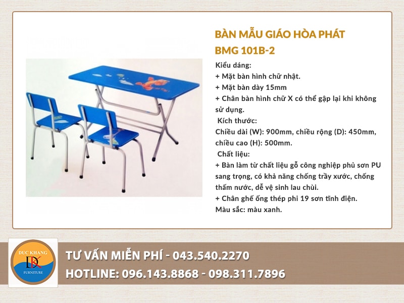 Bàn Hòa Phát BMG 101B-2 có màu xanh cho bé trai