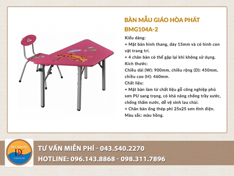 Chọn bàn mẫu giáo Hòa Phát BMG 104B-2 cho học sinh bậc tiểu học