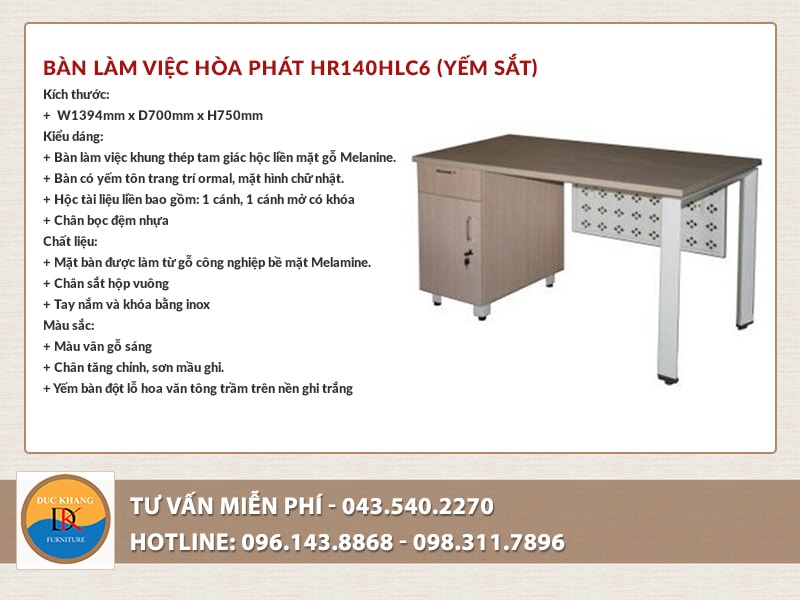 Bàn làm việc Hòa Phát HR140HLC6 (Yếm sắt)