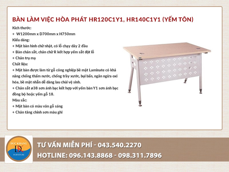 Bàn làm việc Hòa Phát HR120C1Y1, HR140C1Y1 (Yếm tôn)