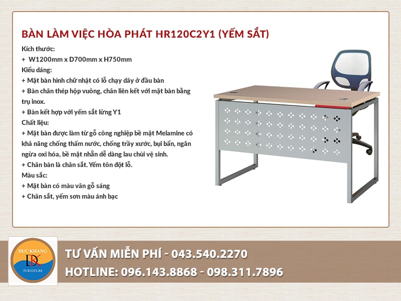 Bàn làm việc Hòa Phát HR120C2Y1 (Yếm sắt)