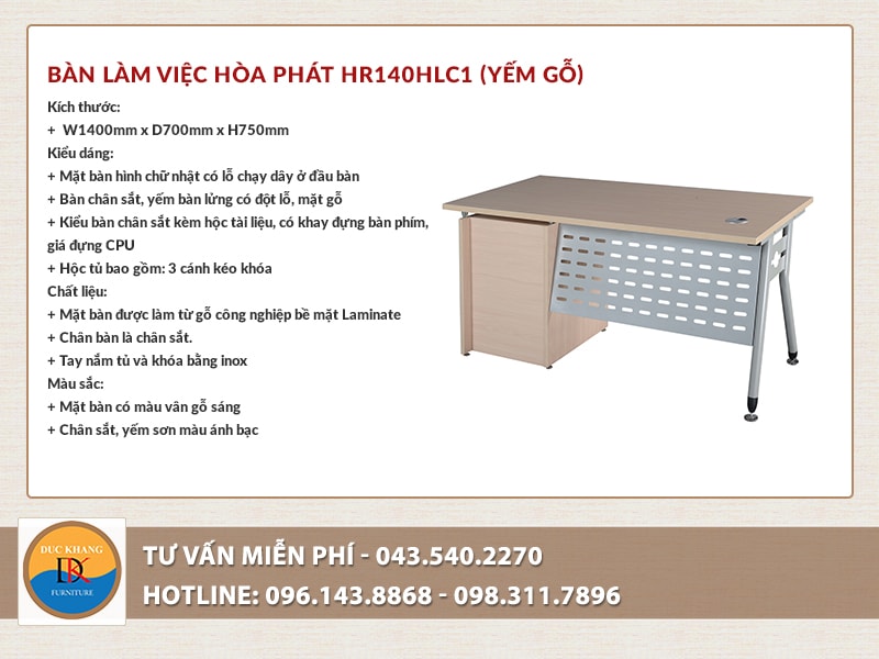 Bàn làm việc Hòa Phát HR140HLC1 (Yếm gỗ)