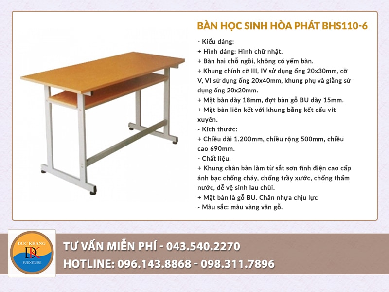 Bàn Hòa Phát BHS110-6 là một gợi ý lý tưởng cho độ tuổi bé bậc trung học