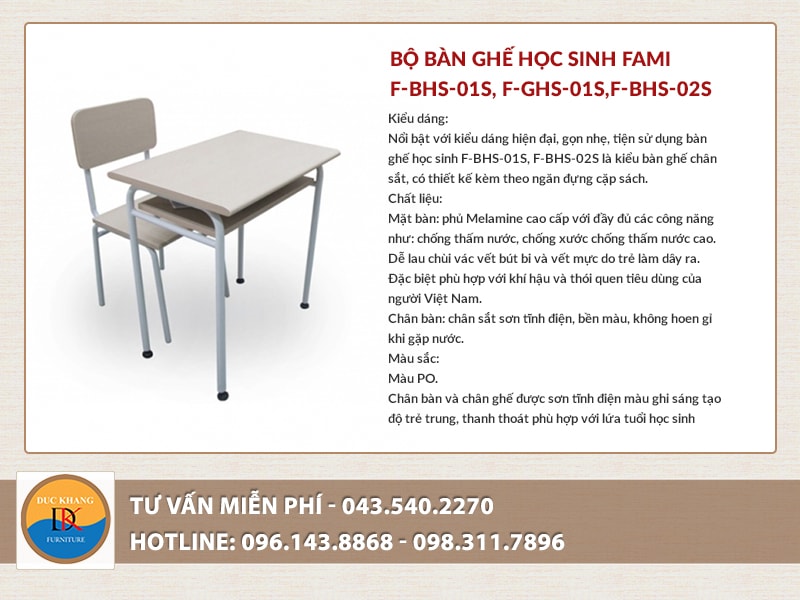  Bộ bàn ghế học sinh Fami F-BHS-01S, F-BHS-02S