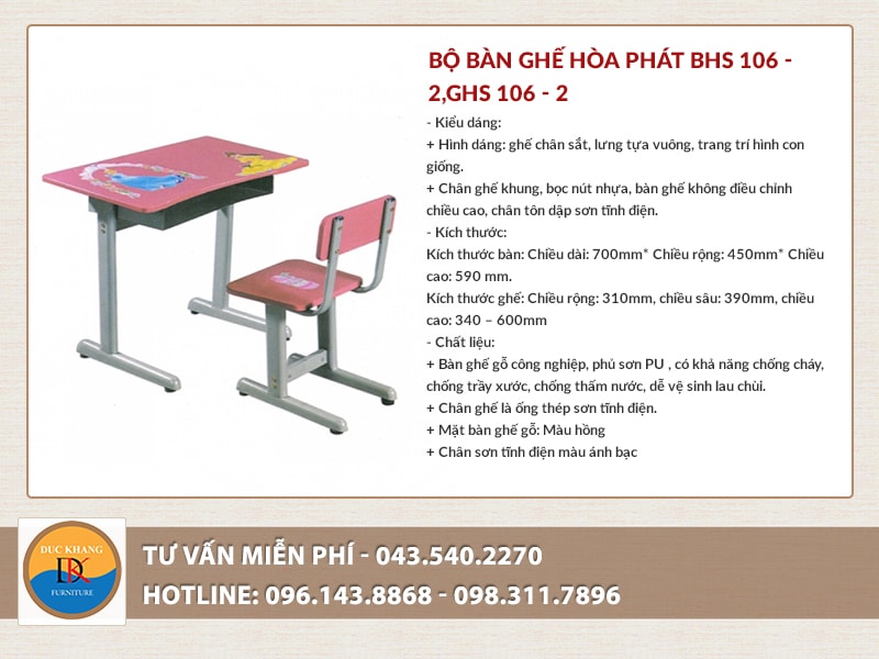 Bộ bàn ghế học sinh Hòa Phát BHS 106 - 2, GHS 106 – 2