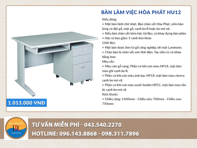 Bàn làm việc Hòa Phát HU12