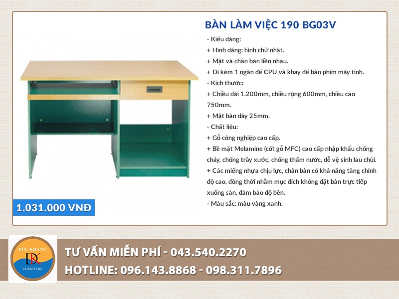 Bàn làm việc 190 BG03V 