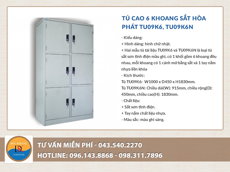 Tủ cao 6 khoang sắt Hòa Phát TU09K6 