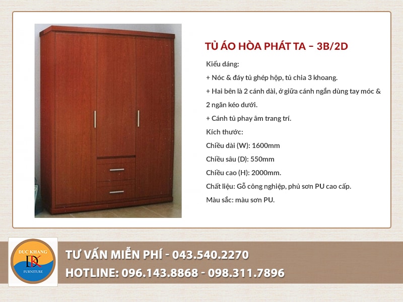 Hòa Phát thiết kế kích thước tủ 3 buồng chuẩn và phù hợp mọi không gian