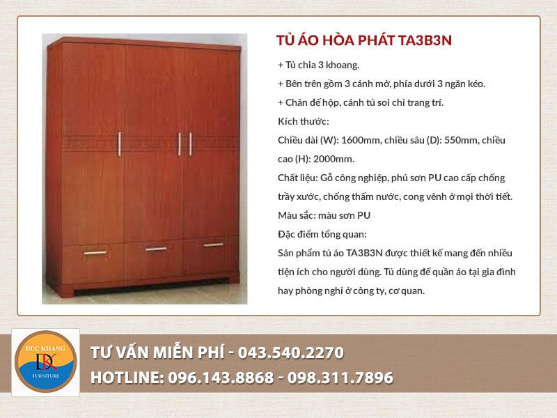 Tủ Hòa Phát TA-3B/3N làm bằng chất liệu gỗ công nghiệp cao cấp