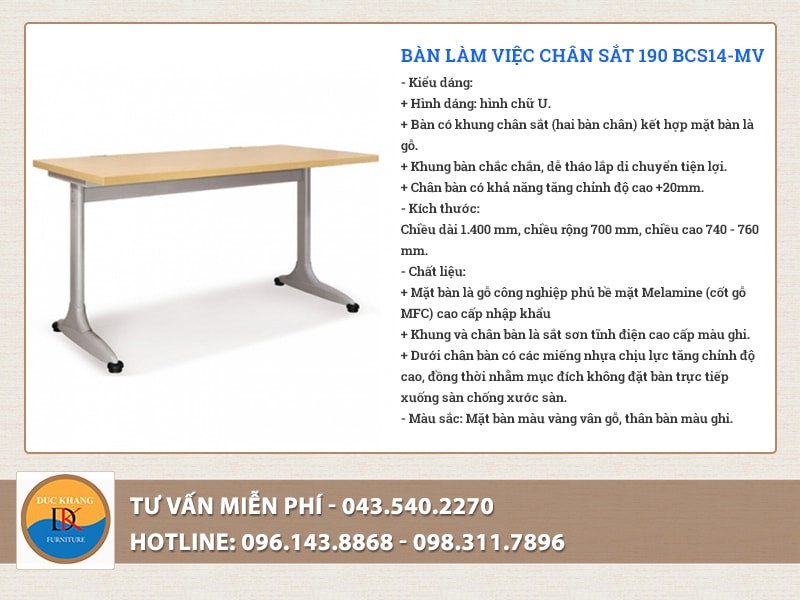 Bàn 190 BCS14-MV hình chữ U chân bàn bằng sắt sơn tĩnh điện