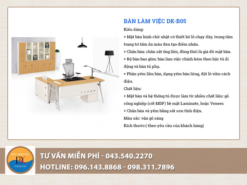 Sản phẩm bàn Đức Khang dễ dàng kết hợp với các món nội thất văn phòng khác