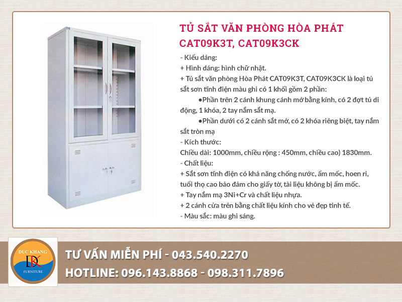 Tủ sắt văn phòng Hòa Phát TU09k3CK có cửa cánh mở tiện dùng