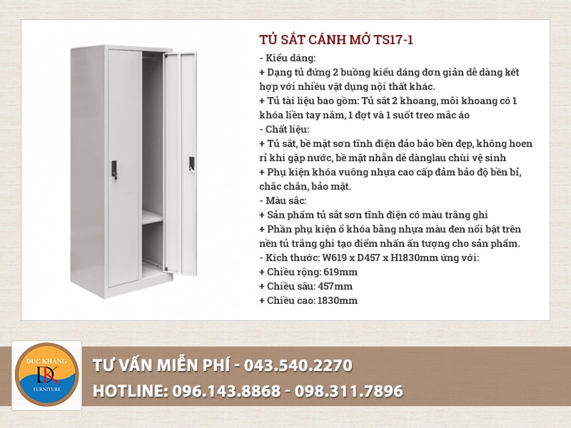 Tủ sắt cánh mở 190 TS17-1