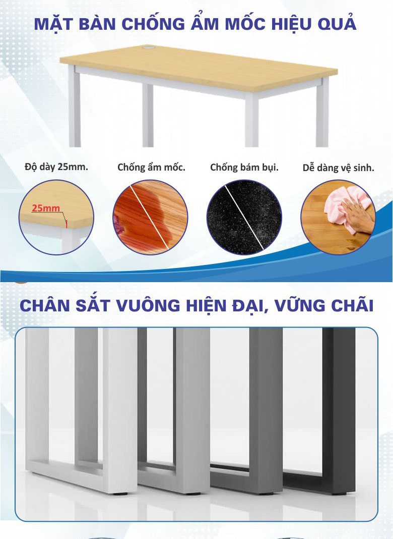 Thiết kế mặt bàn và chân bàn của bàn làm việc IRQV106