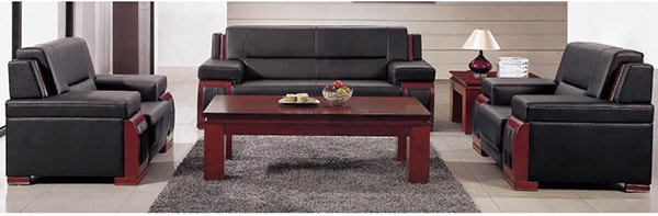 Bộ sofa da đen kèm ghế, thảm trải sàn