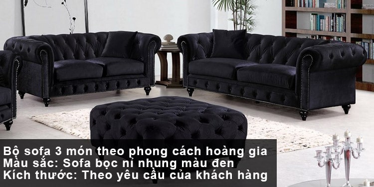 Bộ sofa 3 món theo phong cách hoàng gia nổi bật và huyền bí