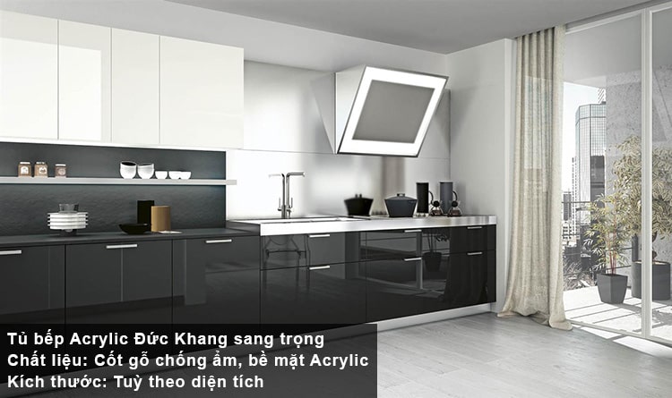 Tủ bếp Acrylic màu đen bóng gương hút mắt