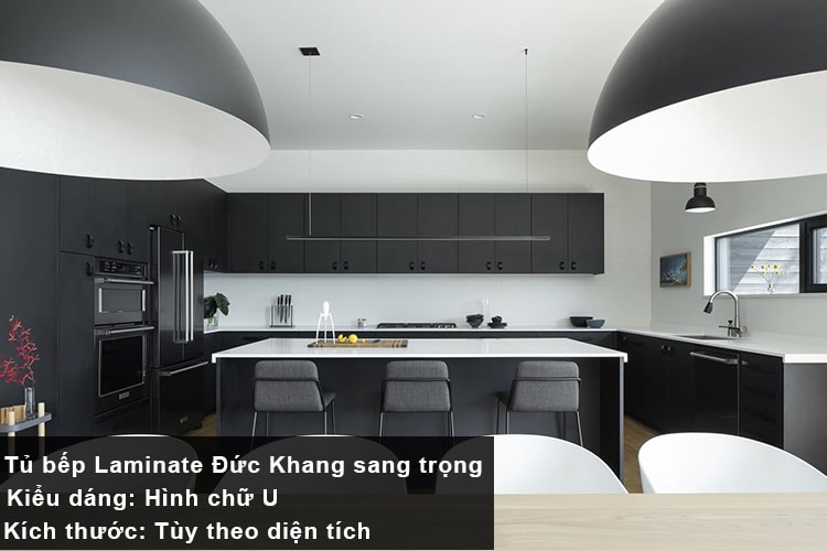 Tủ bếp Laminate chữ U màu đen sang trọng 