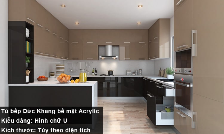 Tủ bếp Laminate chữ U màu đen sang trọng 