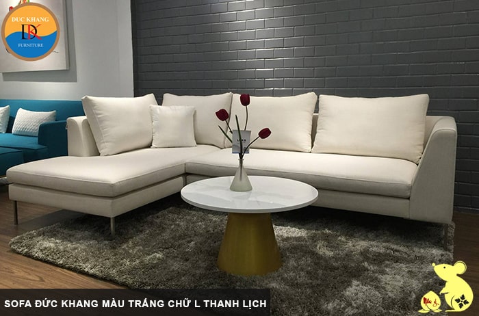 Sofa Đức Khang trắng chữ L thanh lịch hợp tuổi Giáp Tý 1984