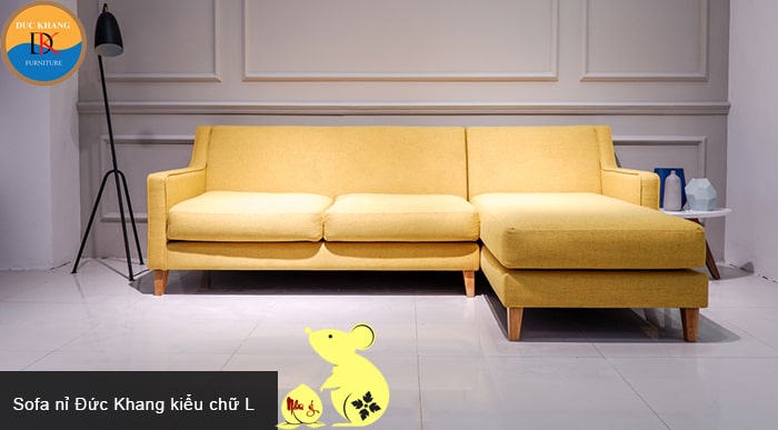Sofa nỉ màu vàng chữ L Đức Khang hợp phong thủy tuổi Giáp tý 1984
