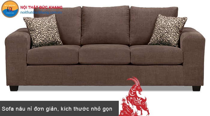 Sofa nâu nỉ đơn giản, kích thước nhỏ gọn hợp phong thủy tuổi Tân Mùi 1991