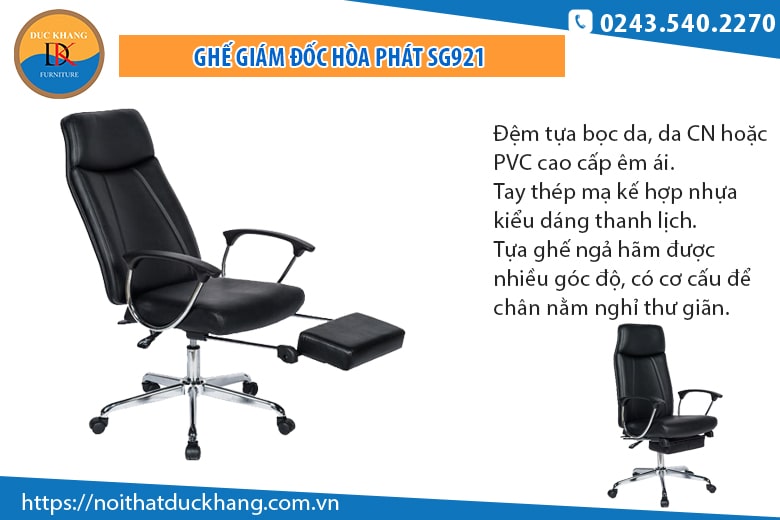 Mẫu ghế da Hòa Phát SG921 có chỗ để chân thư giãn