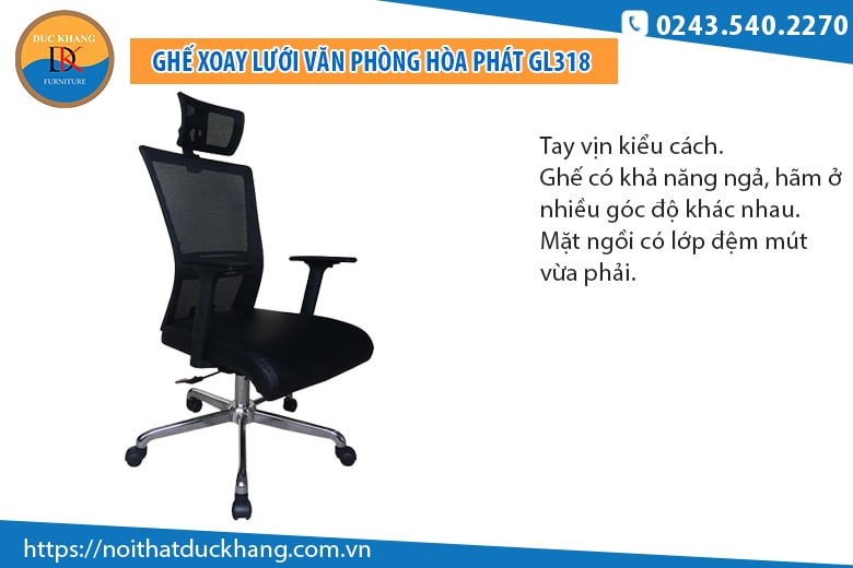 Ghế văn phòng cao cấp Hòa Phát GL318 có tựa đầu