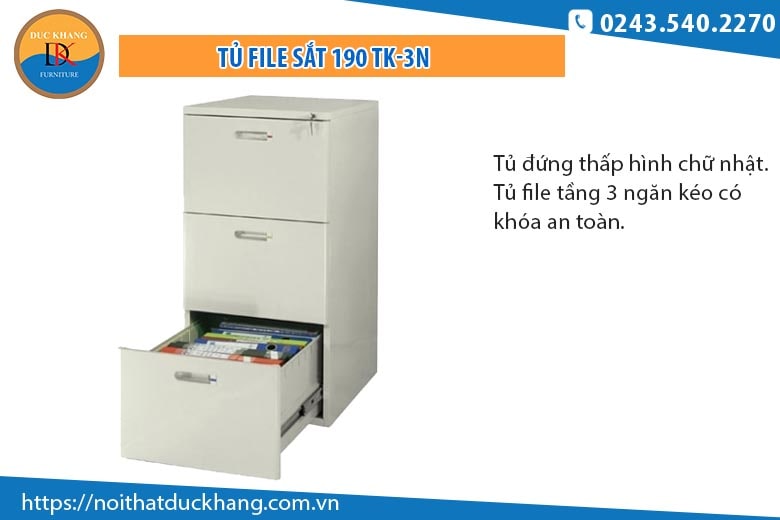 Tủ file sắt 190 TK-3N sơn tĩnh điện, khóa giàn tiện lợi