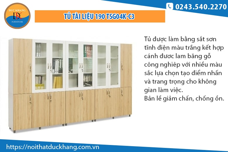 Tủ tài liệu ghép TSG04K-C3 khung thép, cánh gỗ công nghiệp