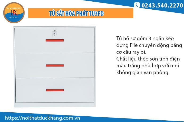 Tủ sắt Hòa Phát TU3FD cao 1m thiết kế 3 ngăn kéo