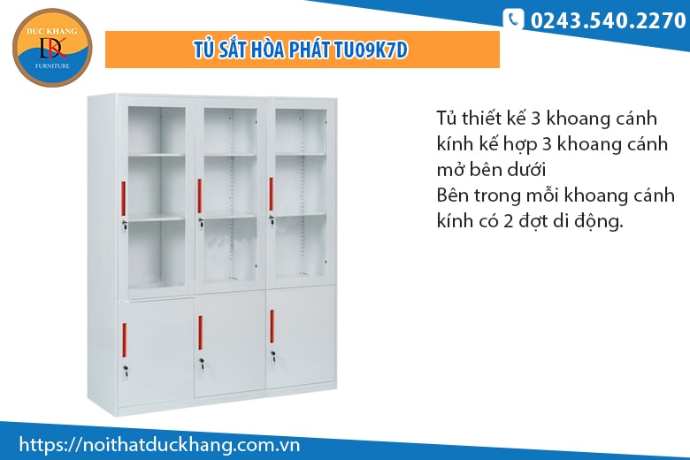 Tủ sắt Hòa Phát TU09K7D 3 khoang tiện lợi