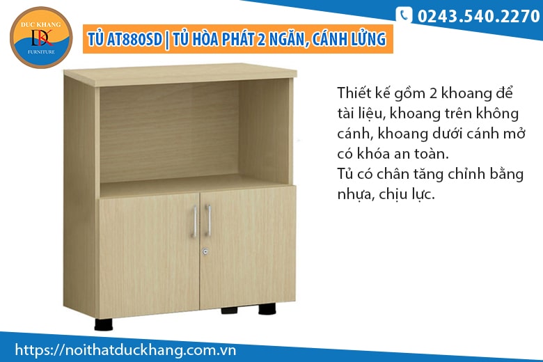 Tủ AT880SD | Tủ thấp Athena Hòa Phát 2 ngăn, cánh lửng