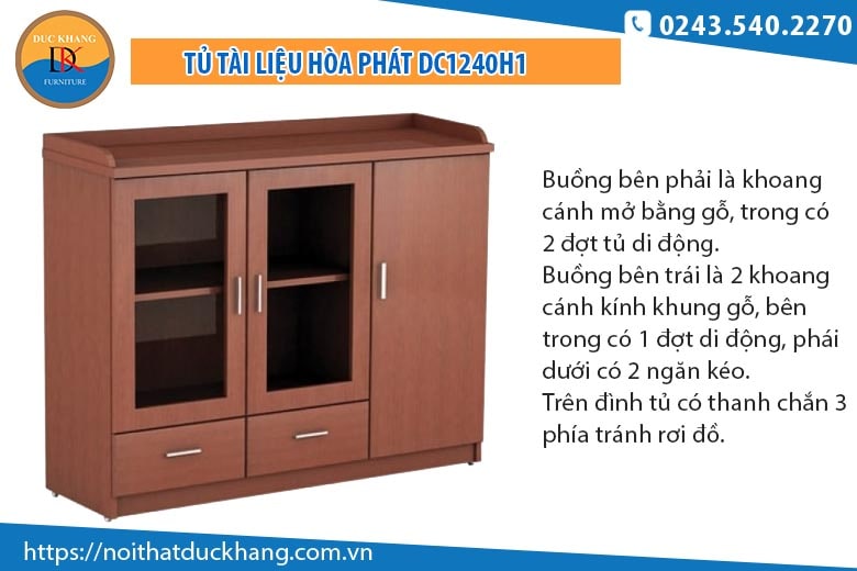 Tủ tài liệu Hòa Phát DC1240H1 cao 1m, sơn PU cao cấp