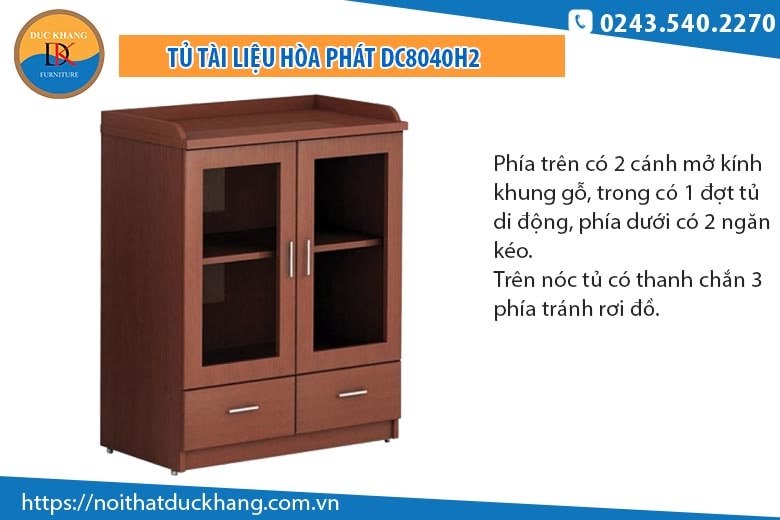 Tủ tài liệu Hòa Phát DC8040H2 cao 1m, nhỏ gọn