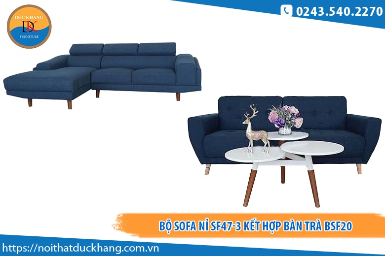 Bộ sofa nỉ SF47-3 kết hợp bàn trà BSF20