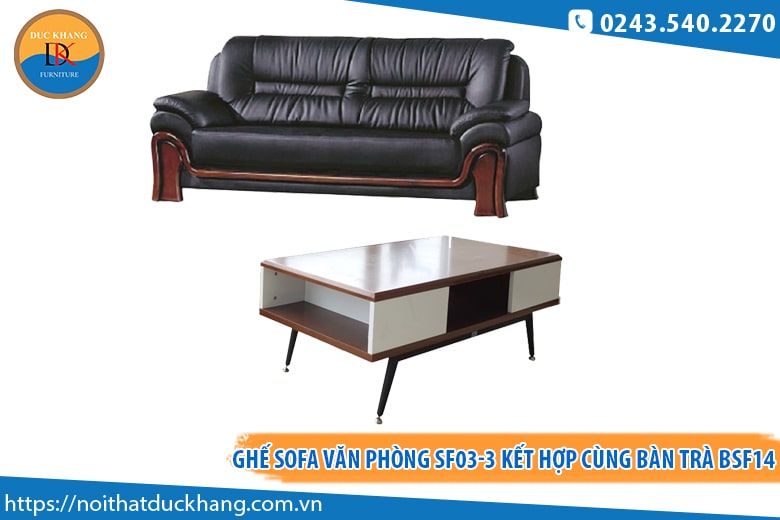 Ghế Sofa văn phòng SF03-3 kết hợp cùng bàn trà BSF14