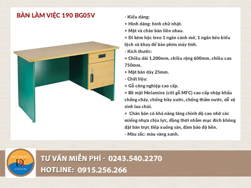 Bàn làm việc 190 BG05-V