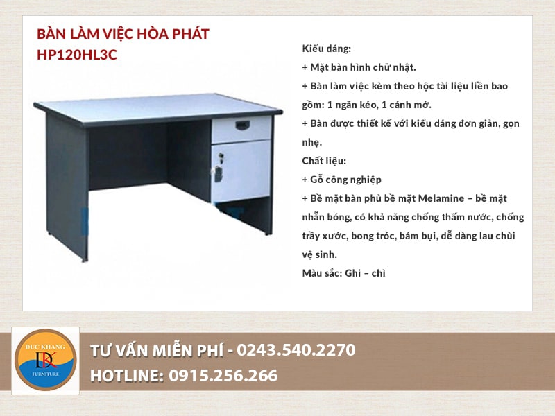 Bàn làm việc Hòa Phát HP120HL3C