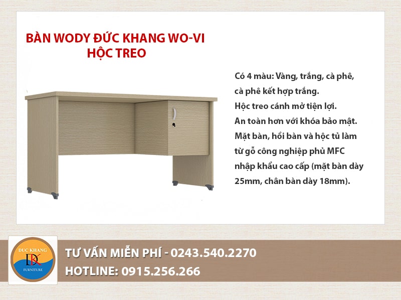 Bàn Wody Đức Khang WO-VI hộc treo cánh mở