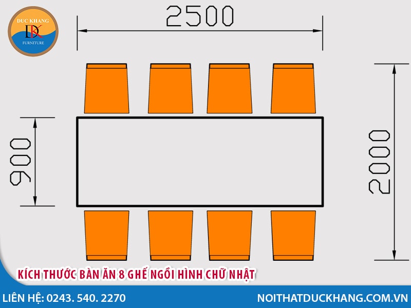 Kích thước bàn ăn 8 ghế ngồi dành cho gia đình