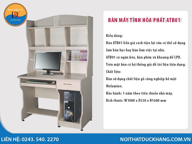 Bàn làm việc nhỏ gọn màu trắng có kệ để cây máy tính tiện dụng BGD28