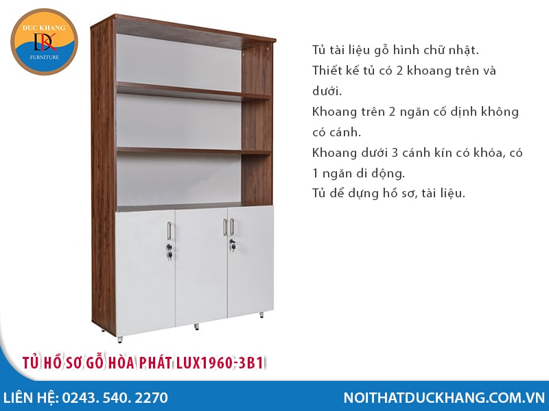 Tủ hồ sơ gỗ Hòa Phát LUX1960–3B1